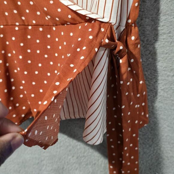 Paper Crane Tank Top M Brown White Polka Dot Milkmaid Dainty Coquette Side Tie - Picture 6 of 10